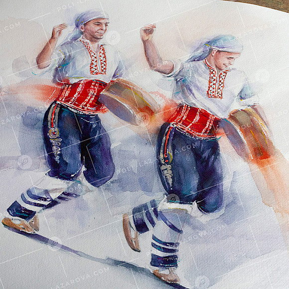 двама мъже танцуват български добруджански танц